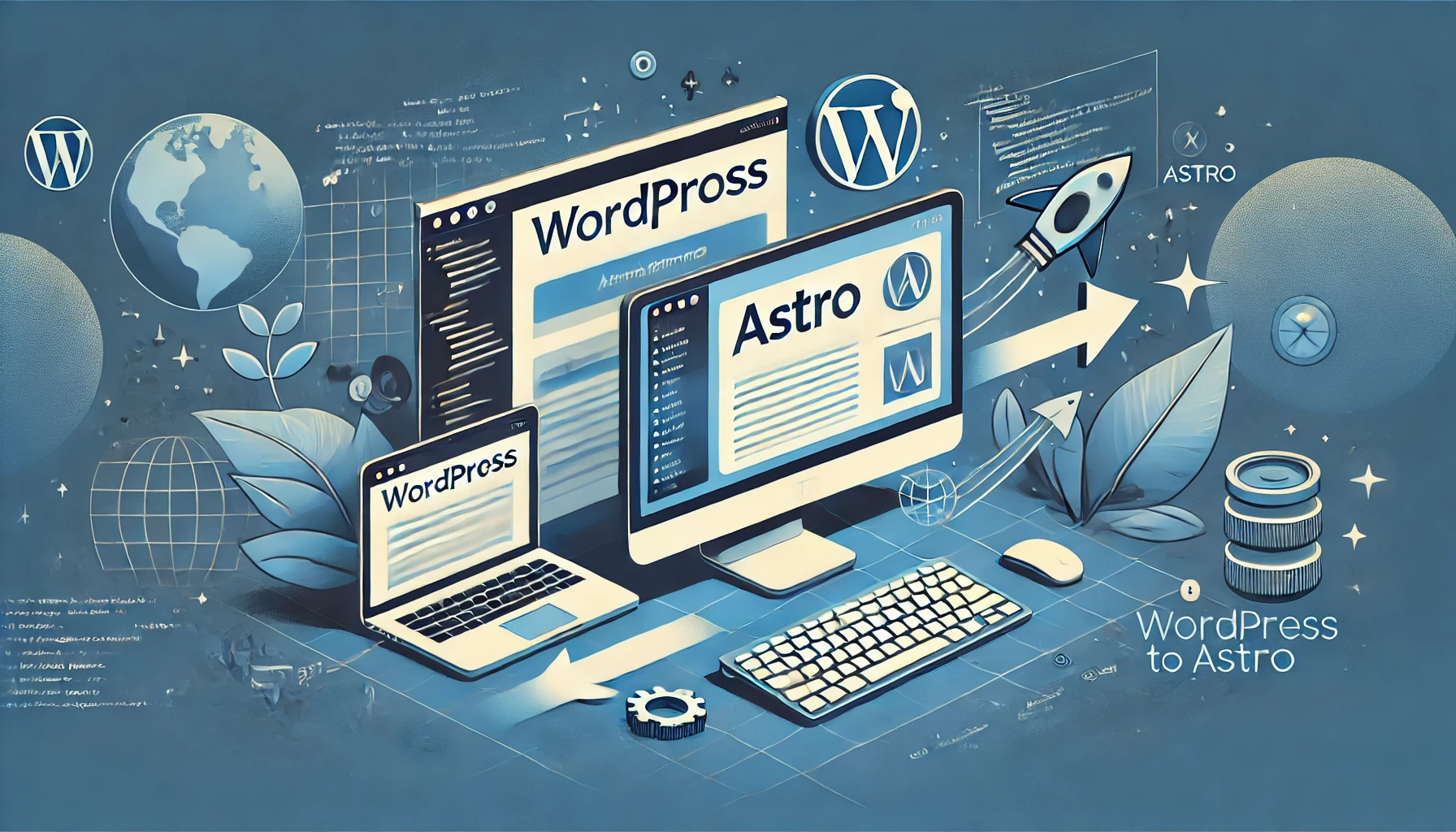 A landscape image illustrating the migration of a blog from WordPress to Astro.